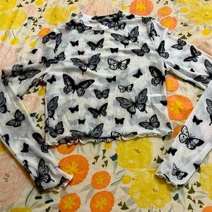 Black and White Mesh Butterfly Top